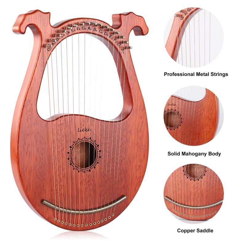 Lyre Harp LIEKE, 16 cordas de metal, corpo em mogno com bolsa e